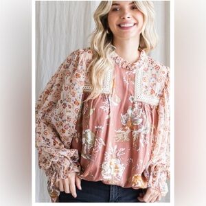 Jodifl Floral Chiffon Peasant Top